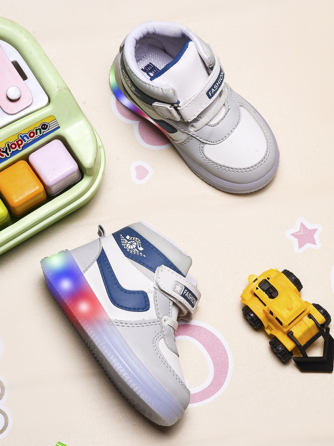 KATS Kids Perforations Mid-Top Blink LED Light Sneakers