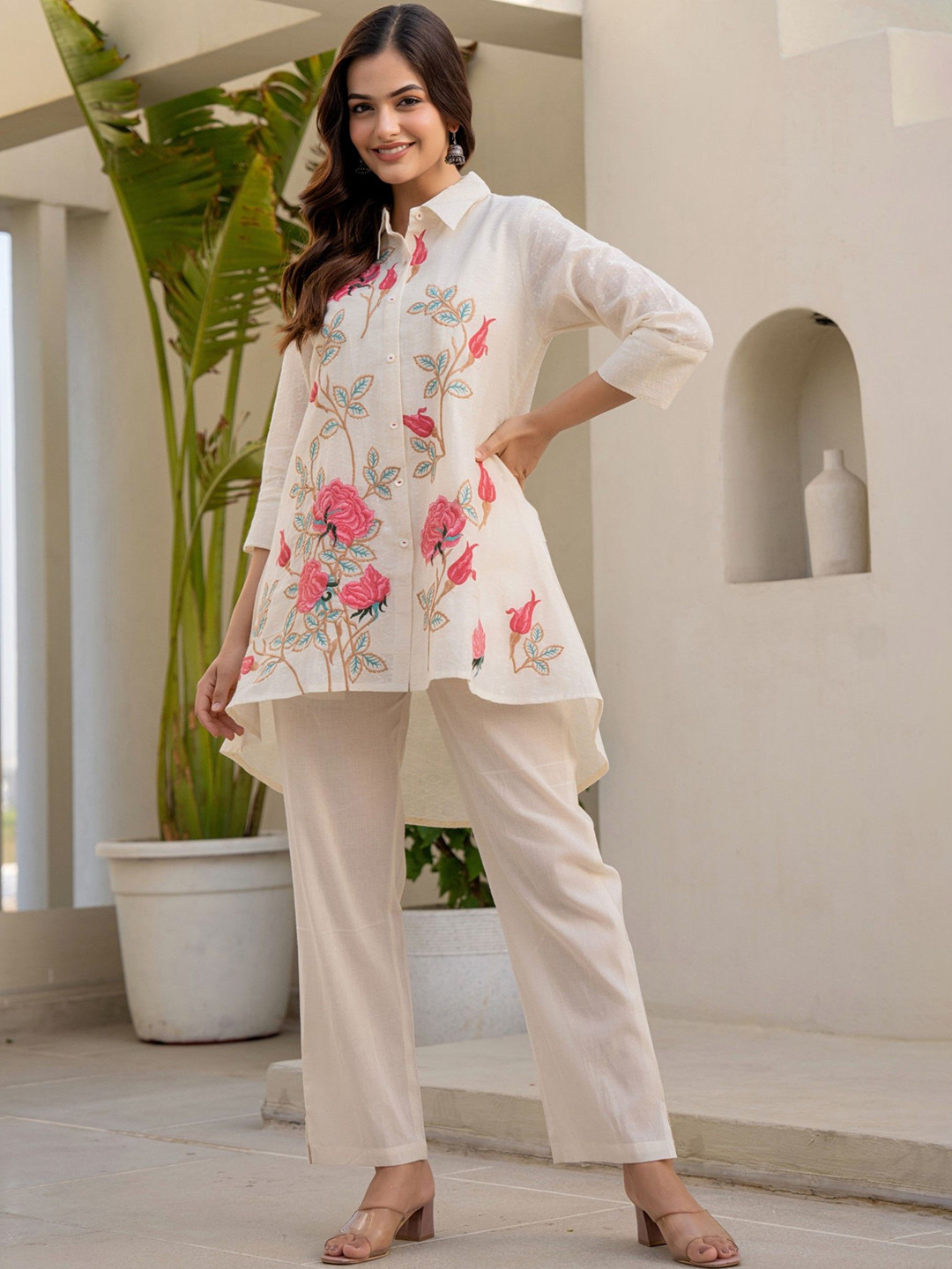AUTUMN LANE Sneha Brink Embroidered Pure Cotton Co-Ords