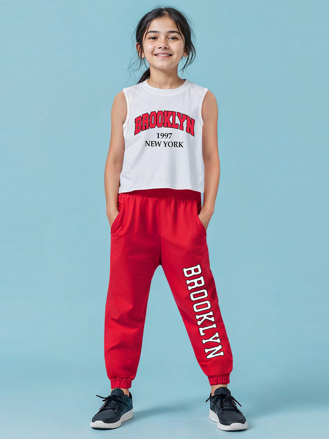 YK X Trampoline Girls Graphic Printed Crop Top And Joggers