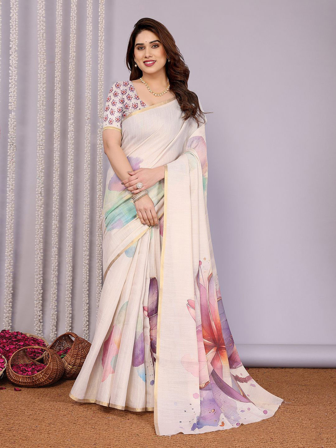 Moda Rapido Floral Zari Silk Cotton Mangalagiri Saree