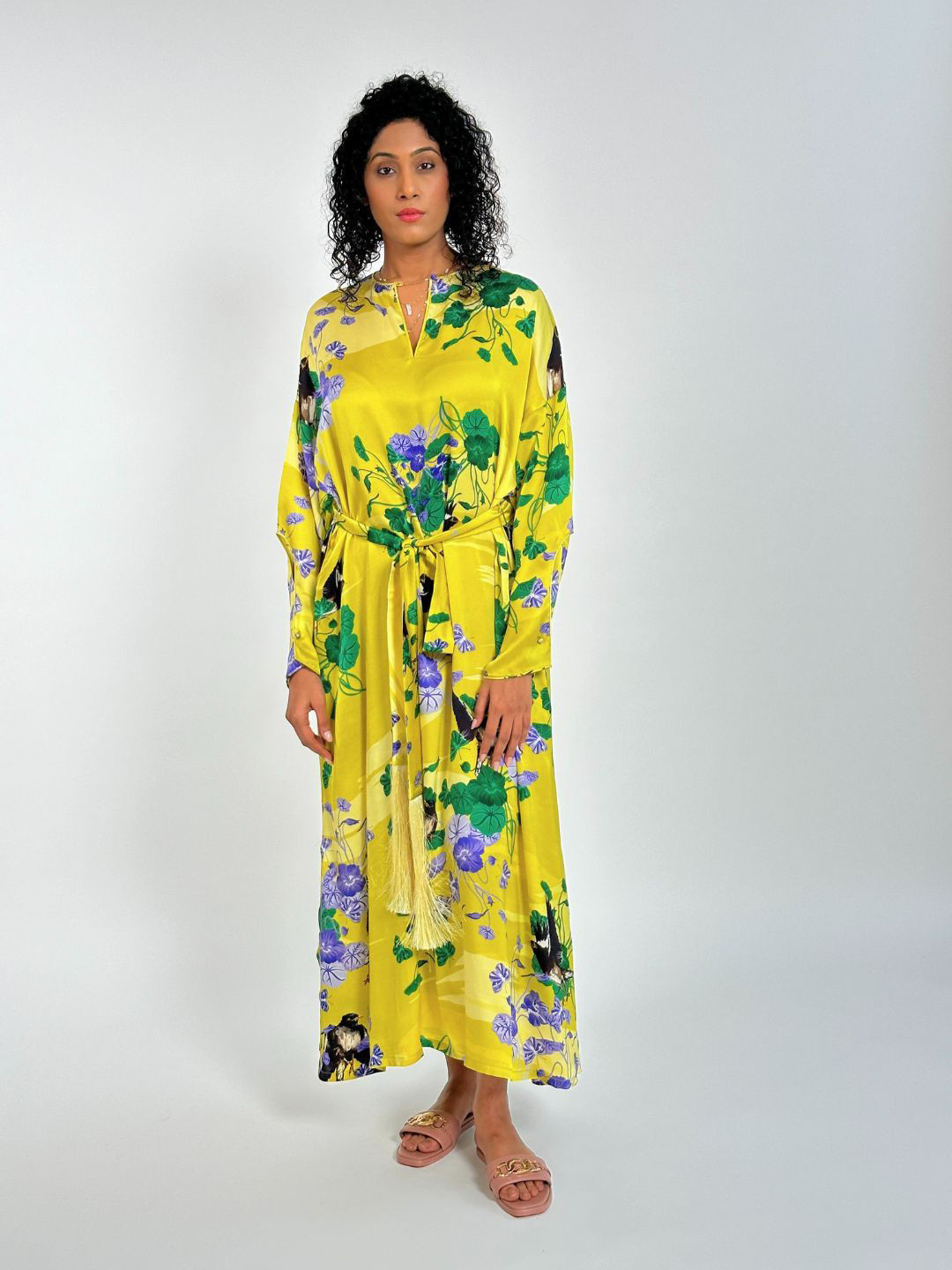 AltSleep Floral Print Crepe Kaftan with Belt