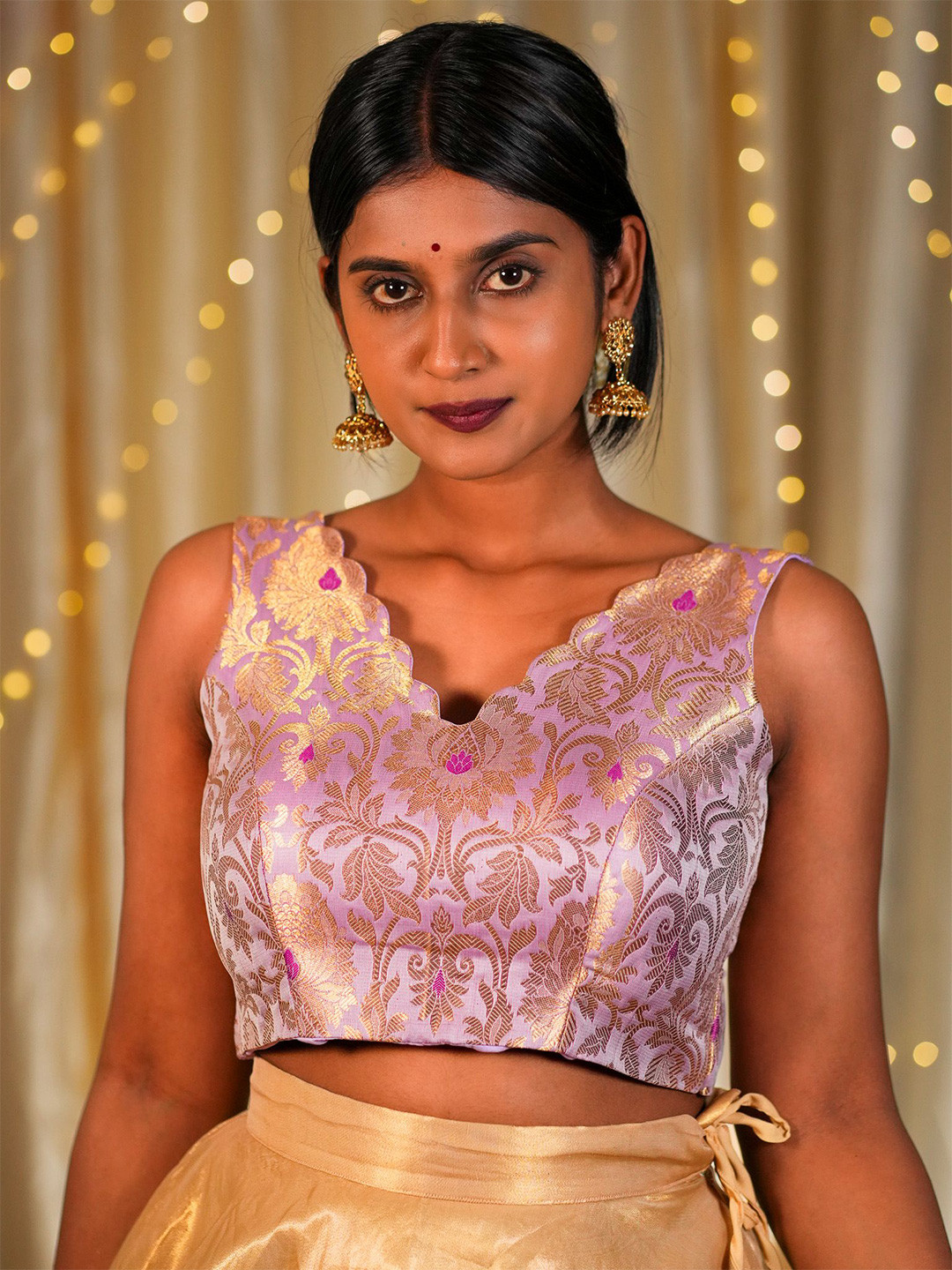 I LOVE SAREES Lavender Scallop V-neck Banarasi Blouse