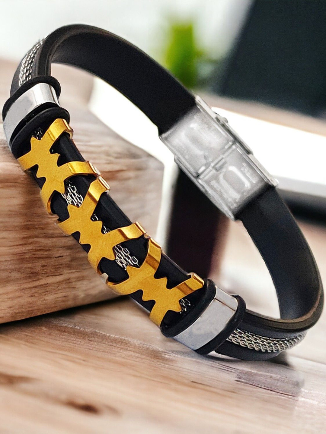 M Men Style Men Stainless Steel Infinity Knot Leather Kada Bracelet