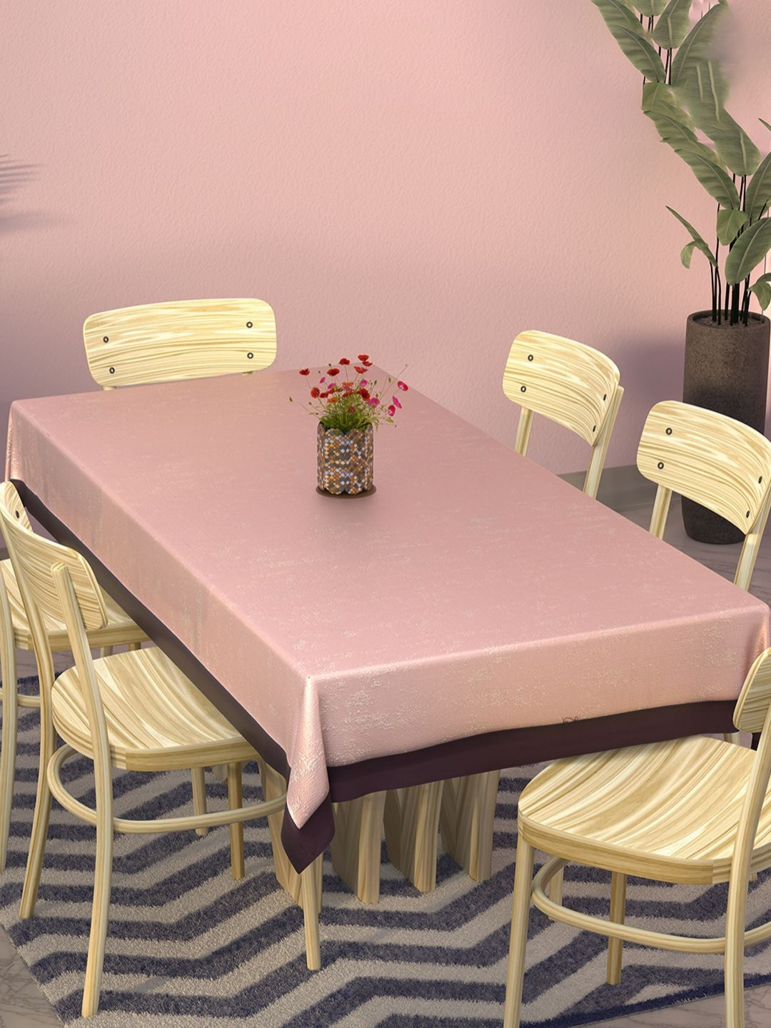 Aura Pink Cotton 6-Seater Table Cover