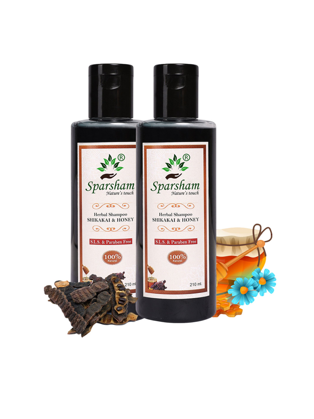 SPARSHAM-NATURE'S TOUCH Set Of 2 Herbal Shampoo With Shikakai & Honey- 210 ml Each