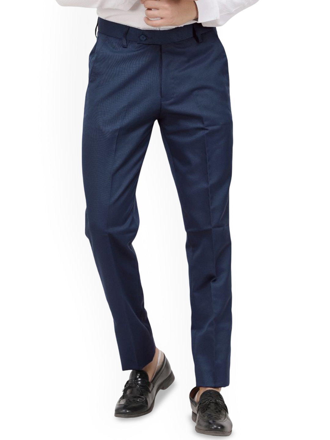 KUNDAN Men Navy Blue Easy Wash Formal Trousers