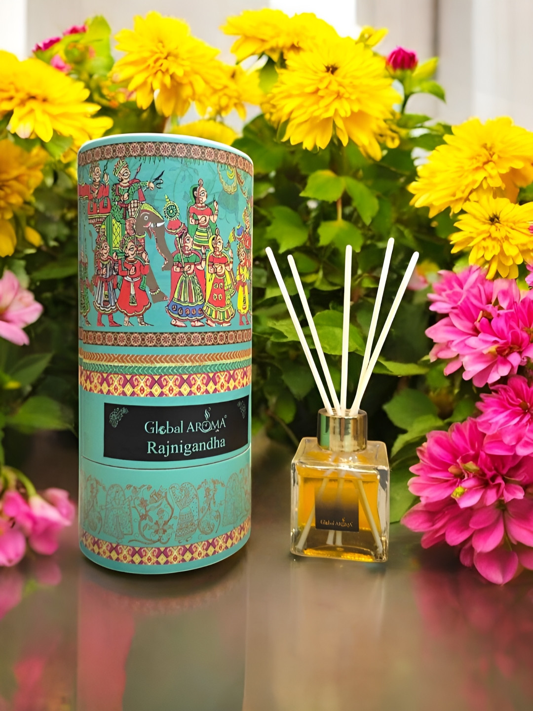 GLOBAL AROMA Blue & Red Rajinigandha Reed Aroma Oil Diffuser & Sticks 120ml