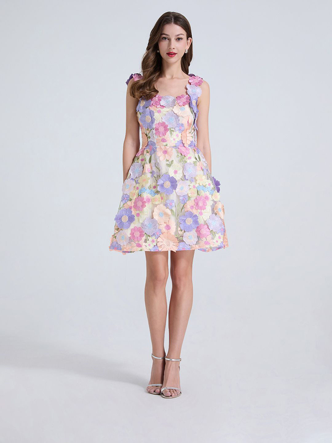 JC Collection Women Floral Applique Fit and Flare Above Knee Dress
