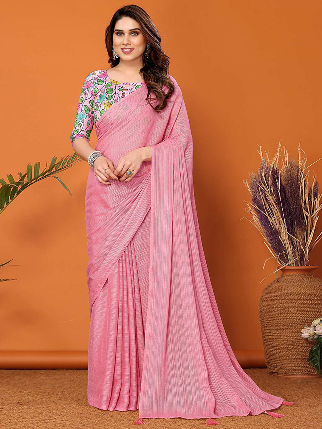 Peachmode Satin Saree