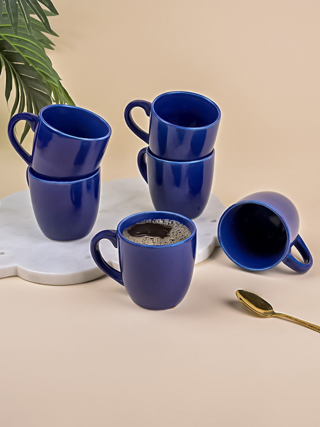 Storepedia Old English Garden Party Scene Blue Ceramic Handmade 6 Piece Mugs-200ml