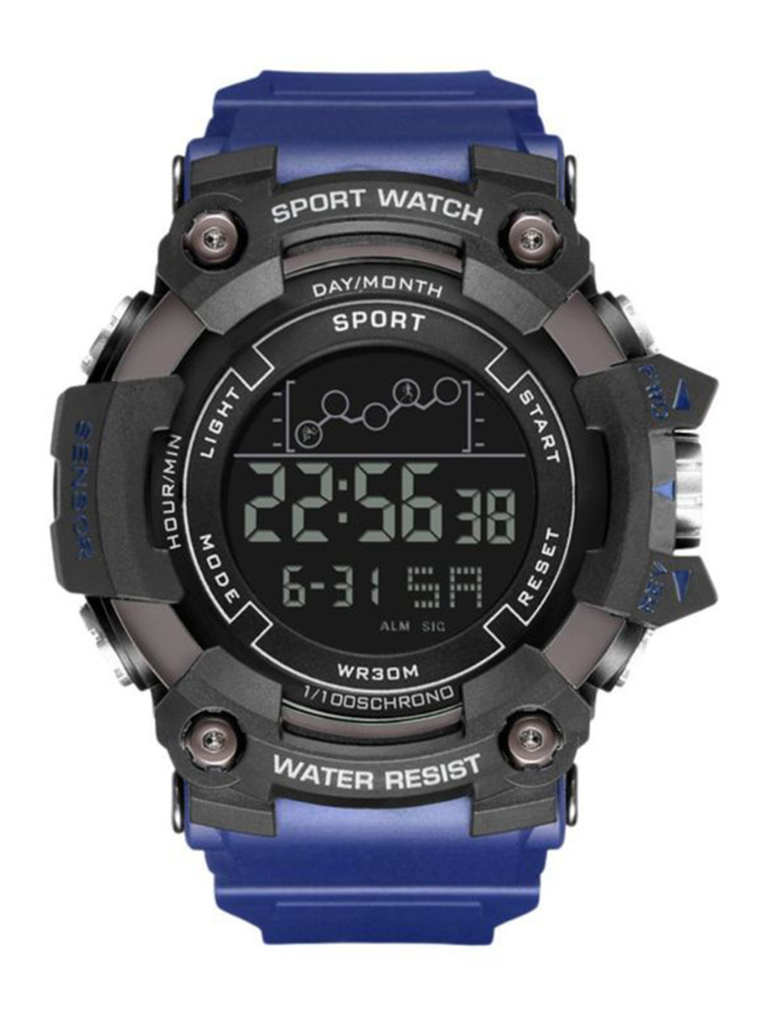 Poshi Men Waterproof Round Dial Digital Sports Watch