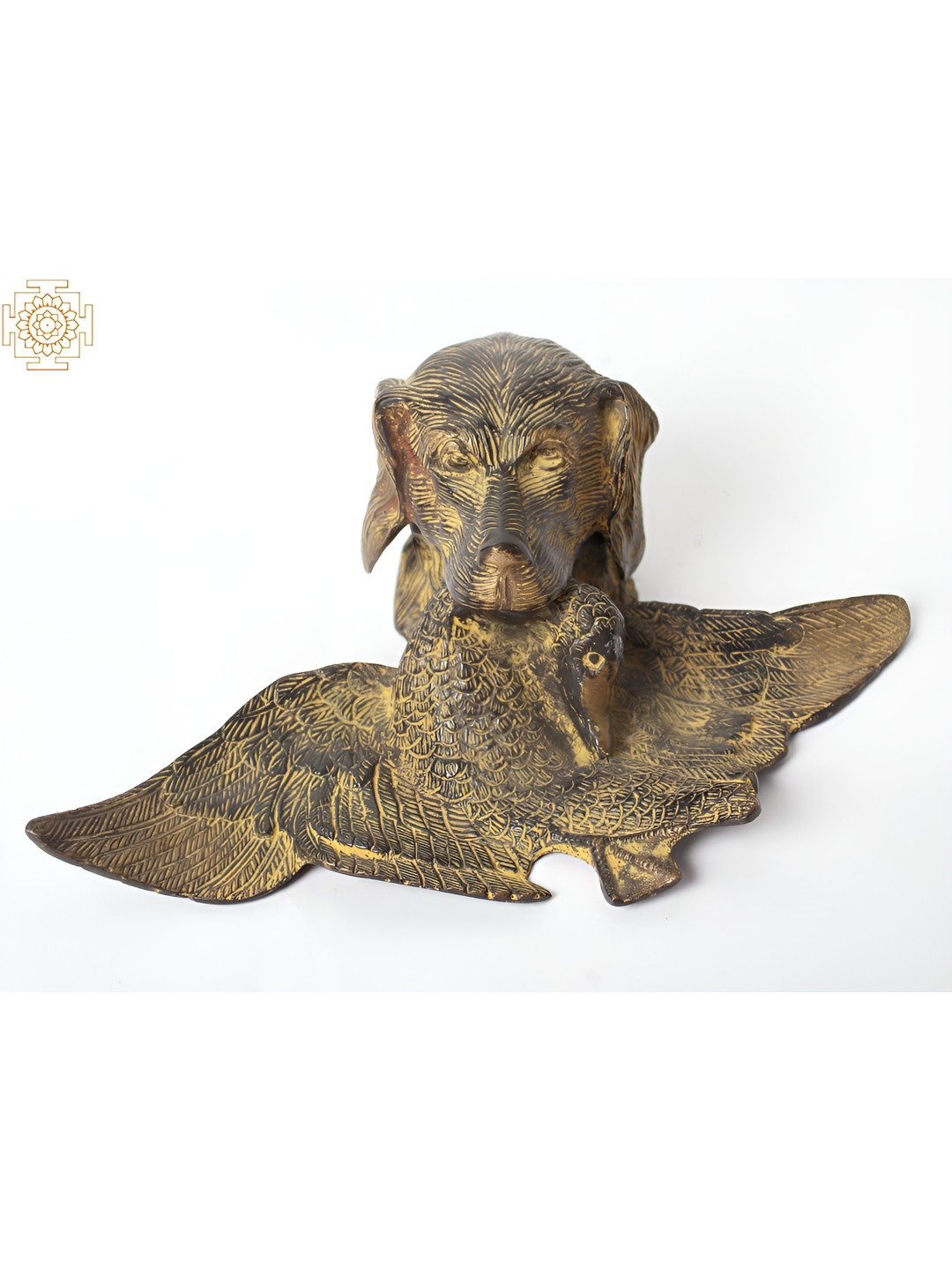 Exotic India Hunting Dog Black Brass Metallic Living Room Medium Showpiece - 4 Inches