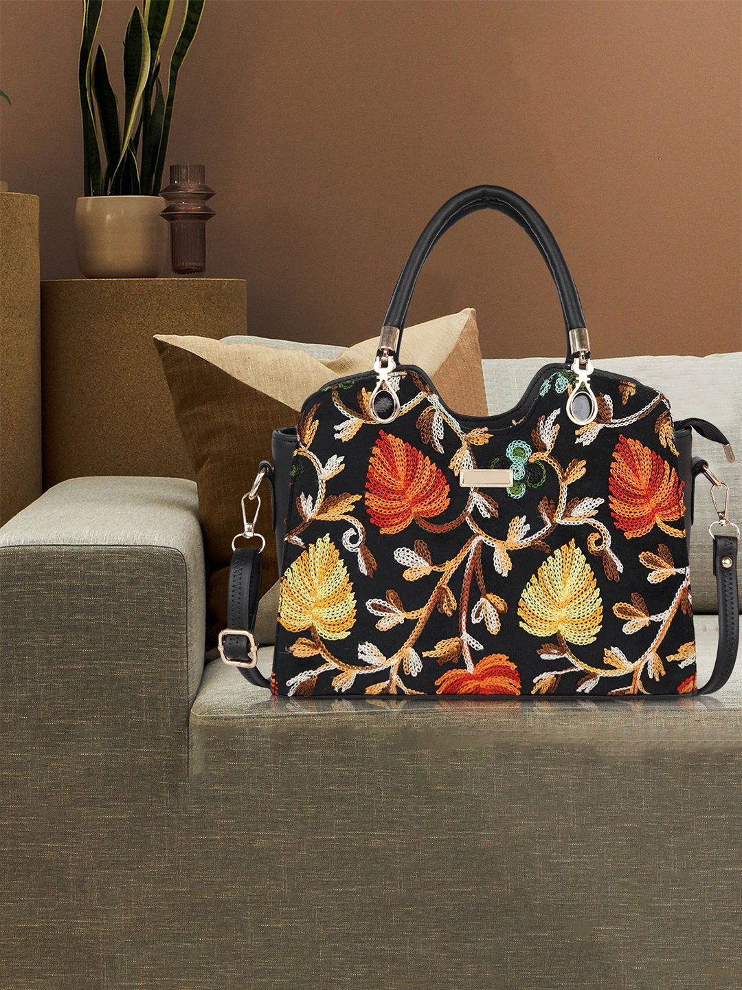 ROLEXO Floral Satchel with Applique