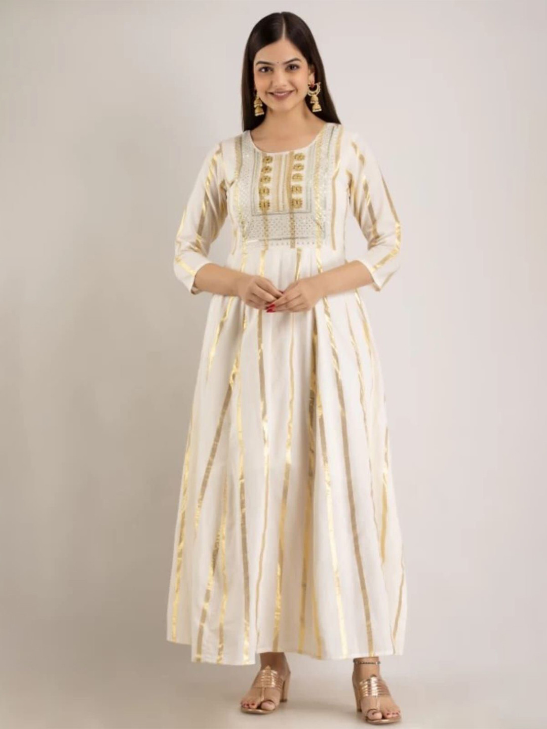 TEEMOODS Women Yoke Design Mirror Work Summer Sheers Anarkali Kurta
