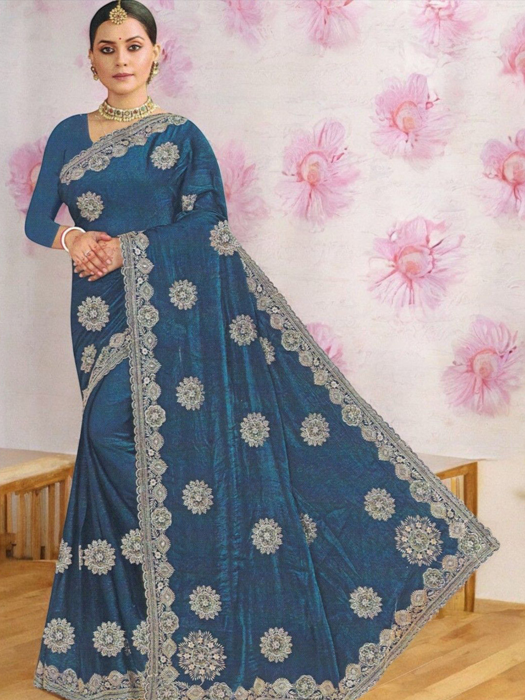 SHOPPKEE Embellished Patchwork Organza Banarasi Saree