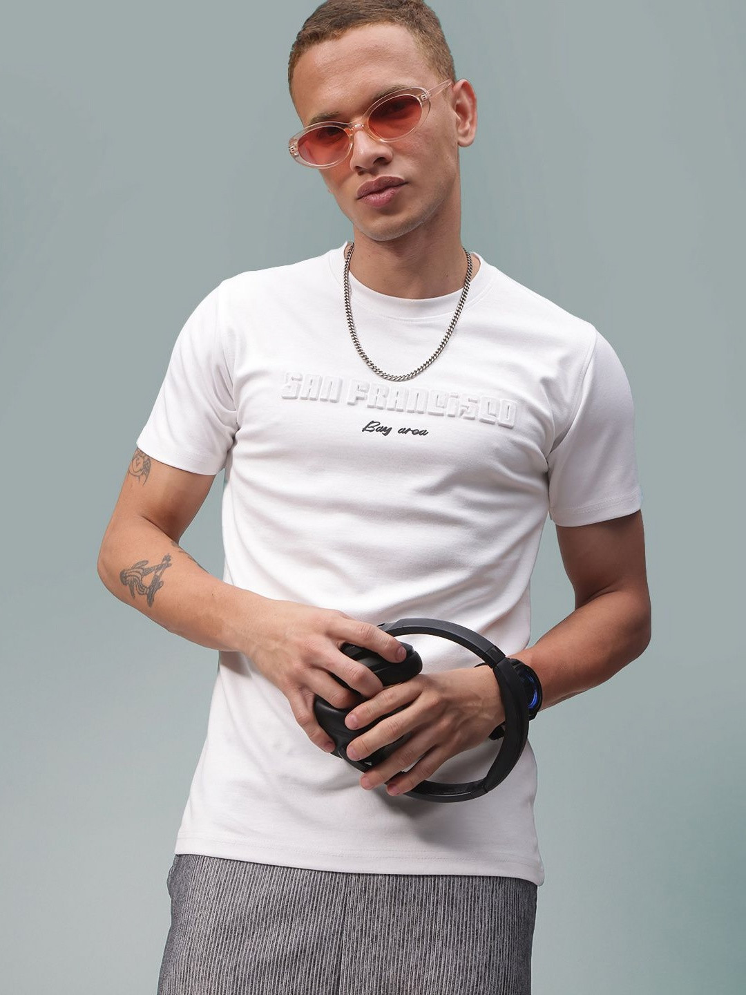 MADSTO Men Typography Printed Applique T-shirt