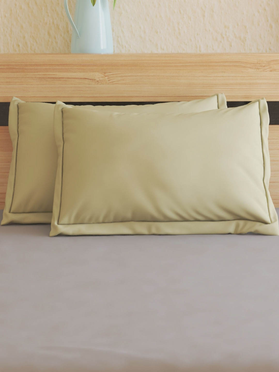 Home Centre Sienna Green 2 Pieces Pure Cotton Rectangle Pillow Covers