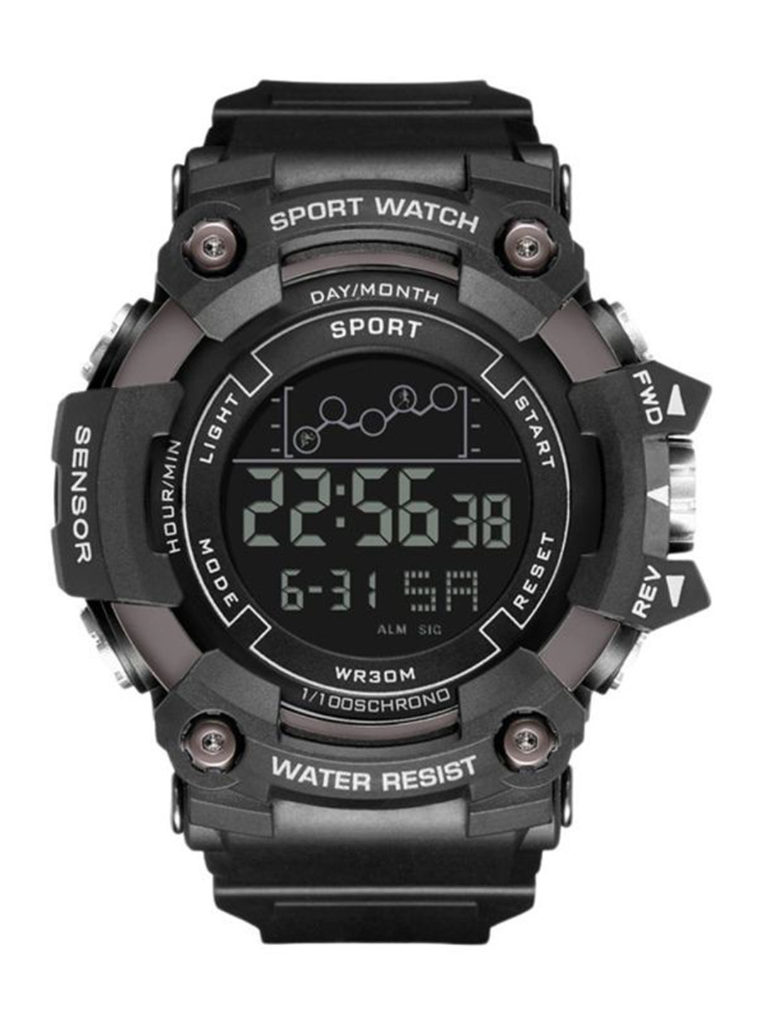 Poshi Men Waterproof Round Dial Digital Sports Watch