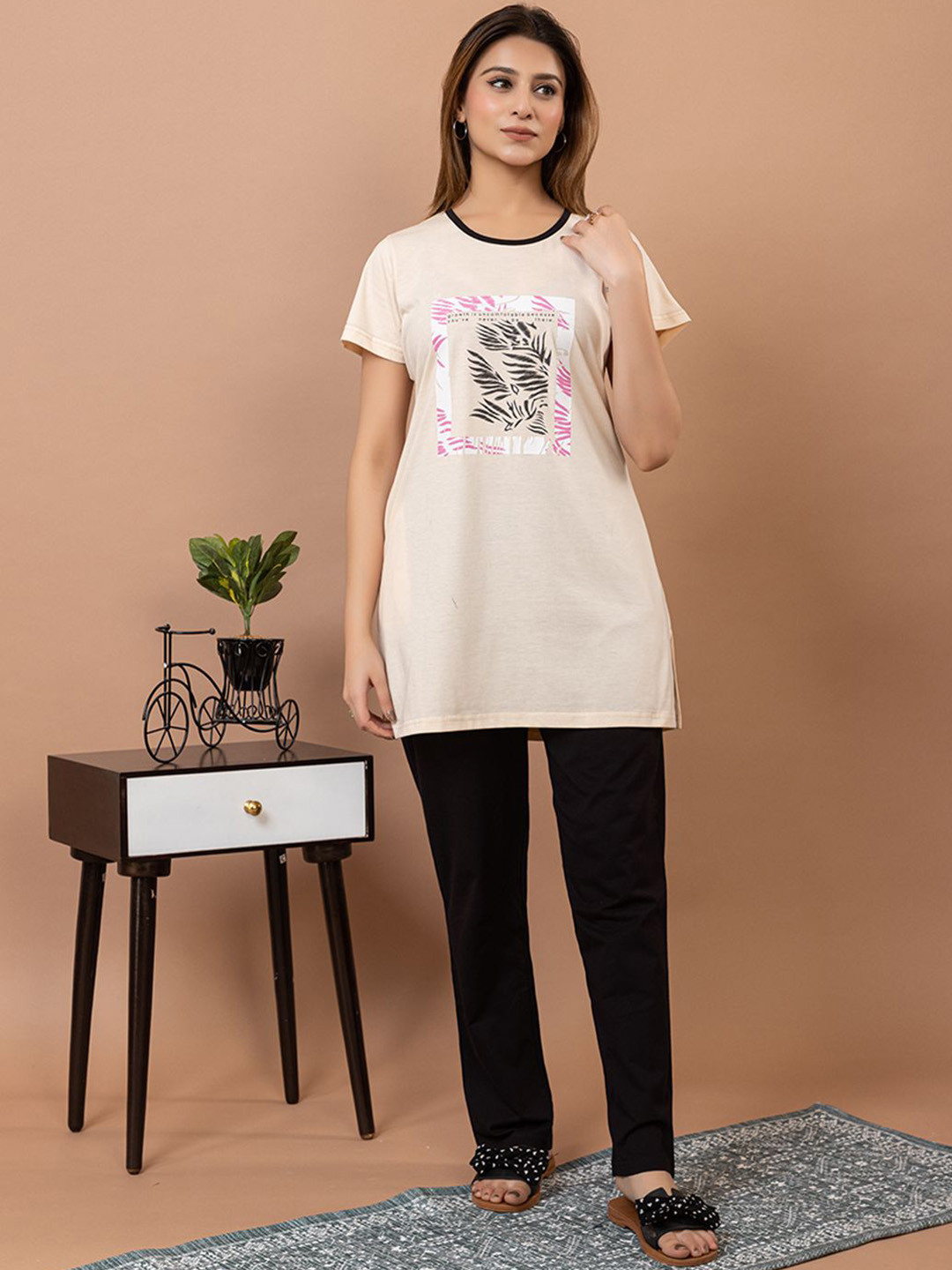 TWENTY ME Women Abstract Printed Pure Cotton  Night suit