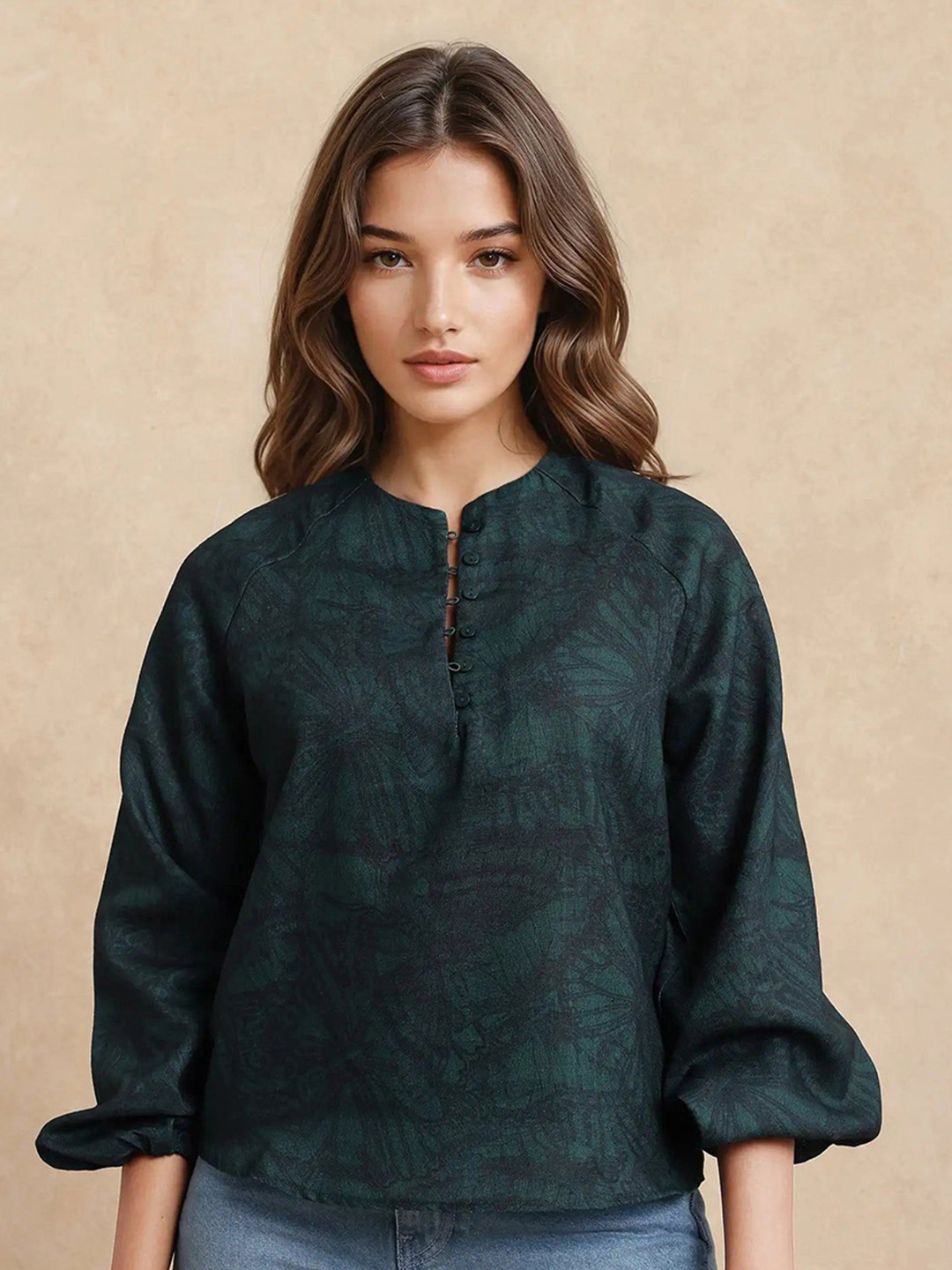 RAREISM BHANISM Abstract Printed Round Neck Top