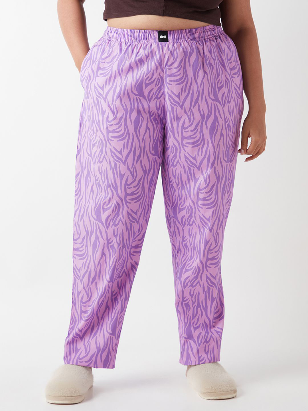 Bewakoof Plus Women's Purple All Over Printed Plus Size Lounge Pants