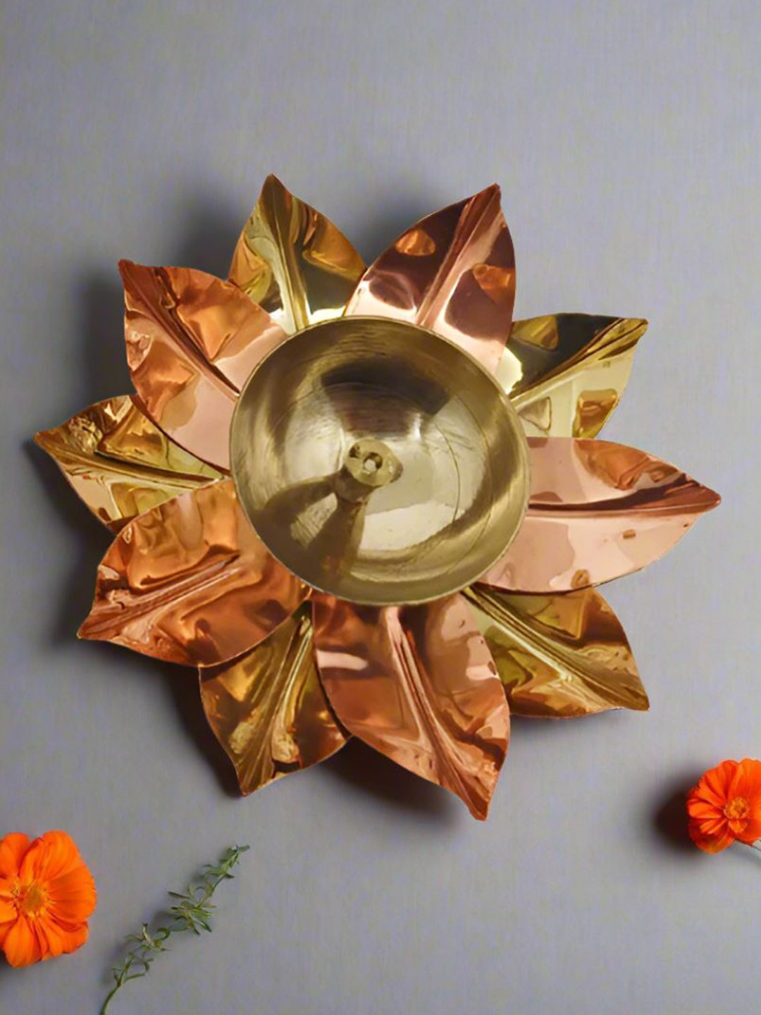 Nyra Kitchenware Beautiful Bronze Toned Brass Diya with Dual Tone Petals