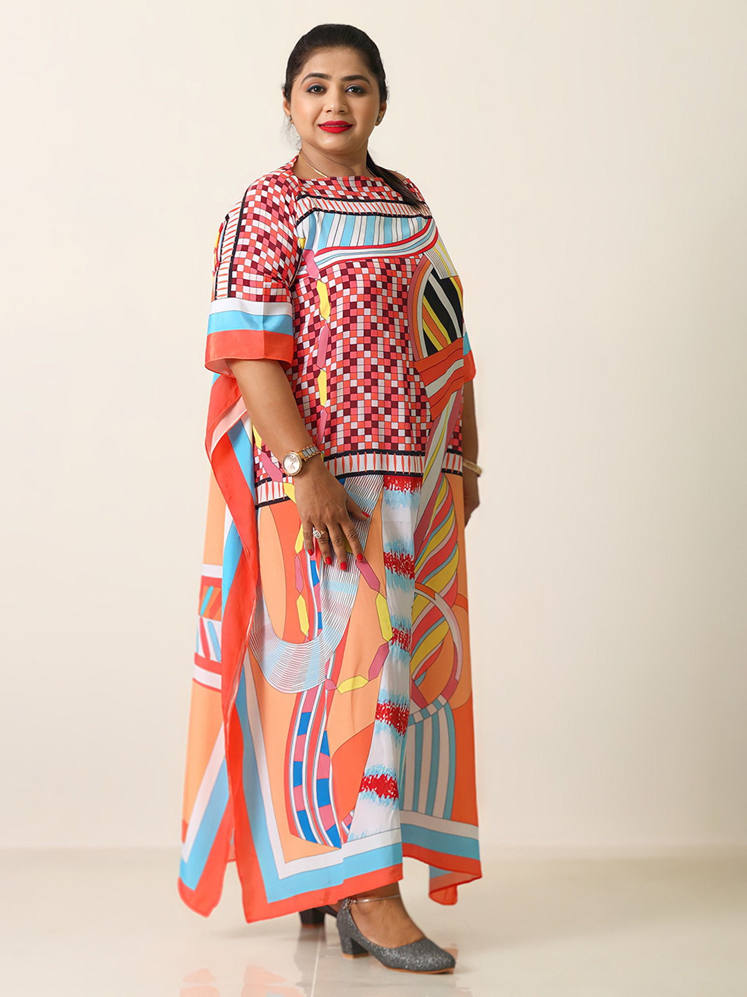 Rajoria Instyle Graphic Printed Kimono Sleeve A-Line Dress