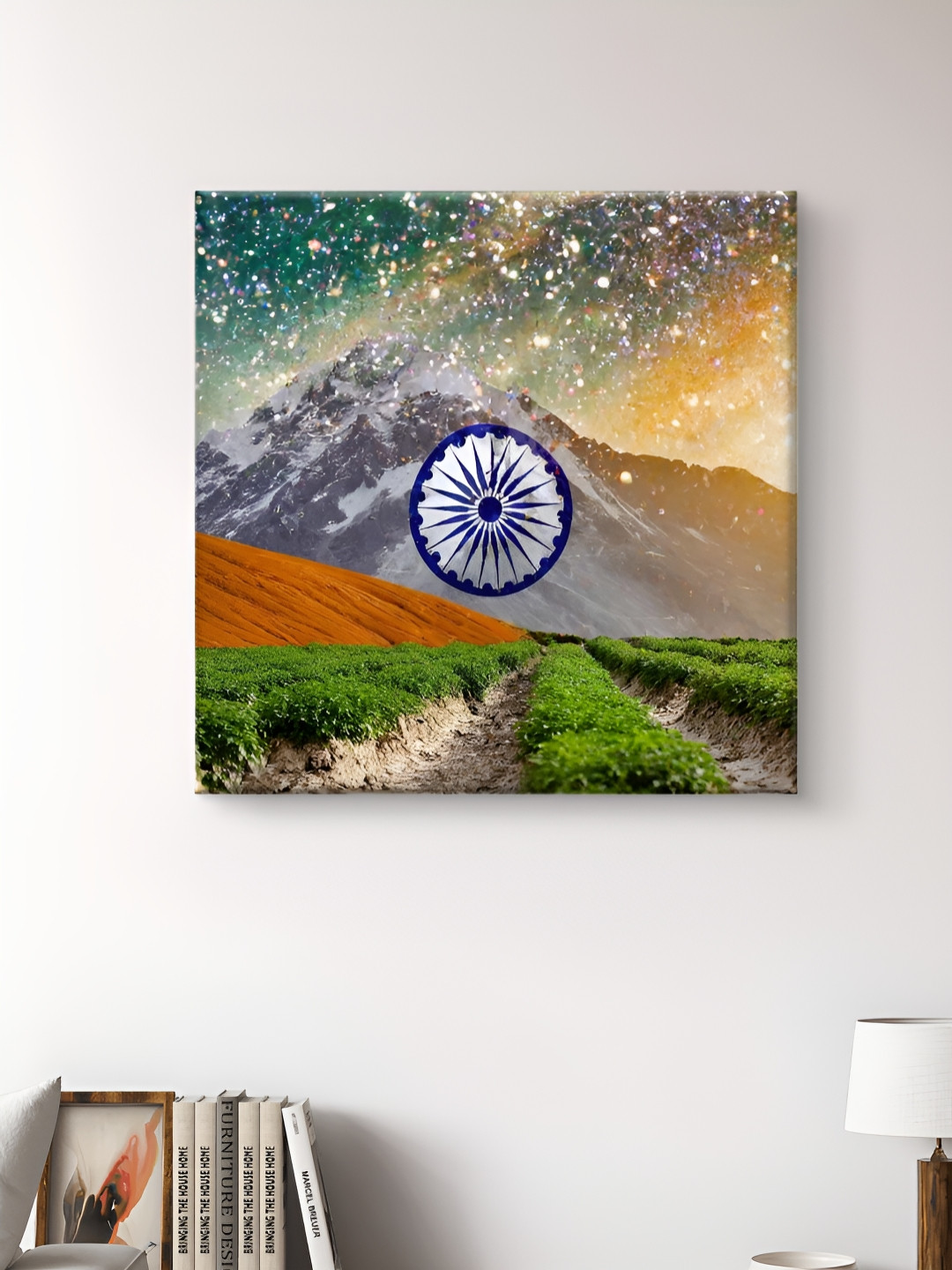 Myntra Elegant Homes Green & White Ashok Chakra Canvas Wall Art