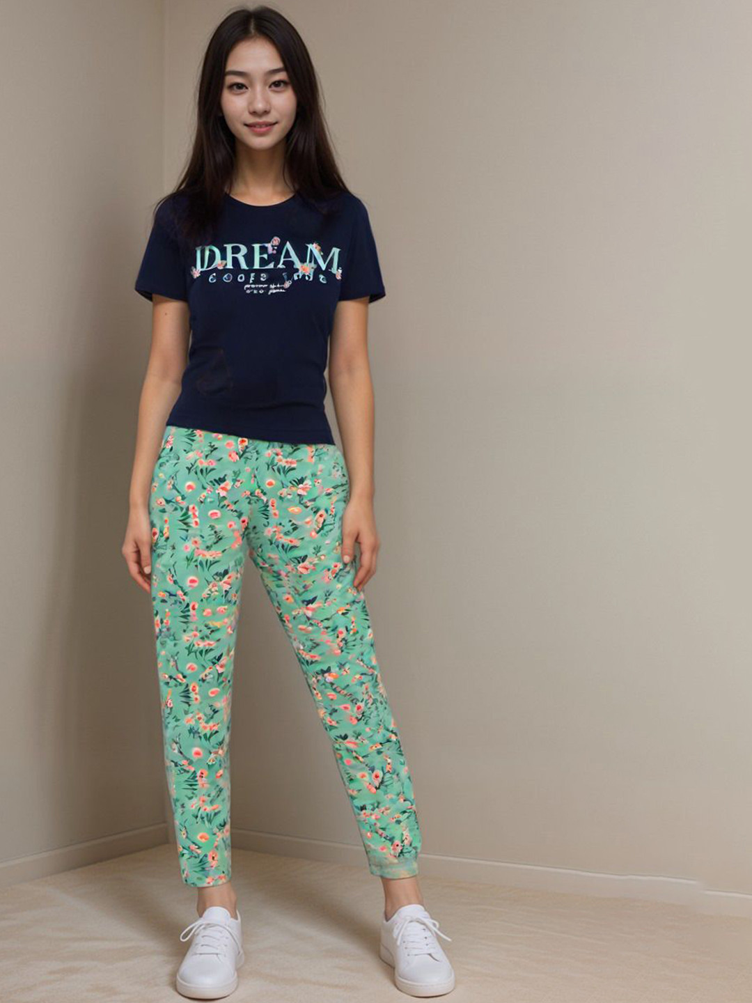 Uttam Girls Printed Round Neck Top With Trouser Clothing Set