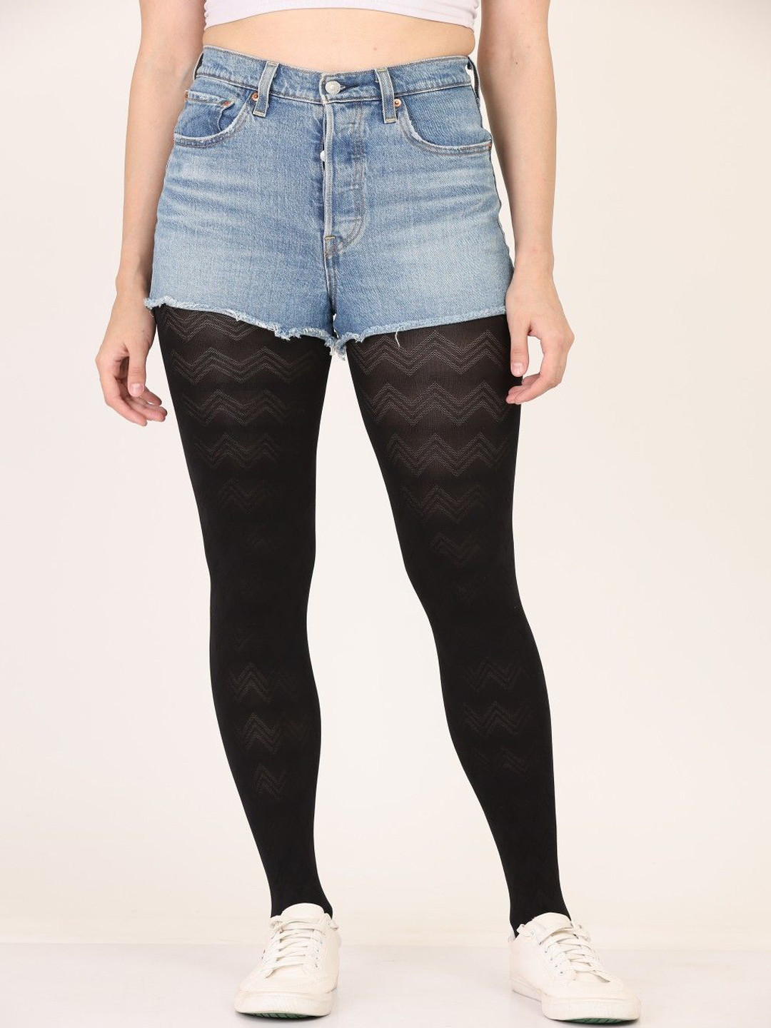 SACHIVA FASHION Zig-Zag Design Semi-Sheer Stockings