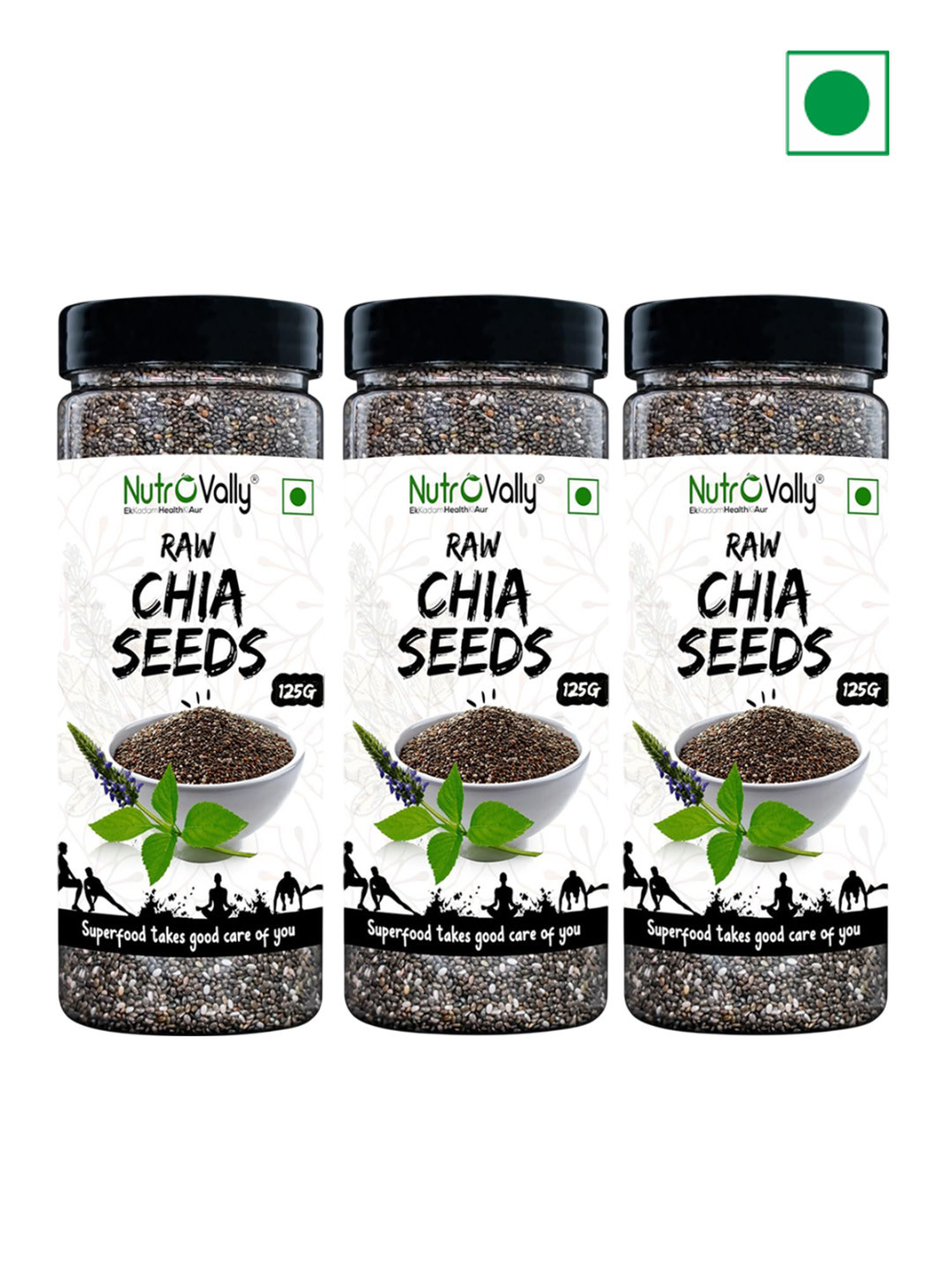 NutroVally Pack Of 3 125 g Each Raw Chia Seeds