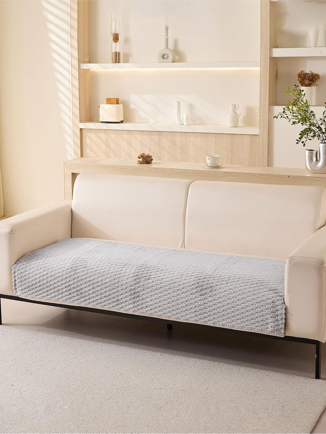 HOUSE OF QUIRK Two Seater Honeycomb Pattern Velvet Fabric Anti-Slip Stretch Sofa Mat