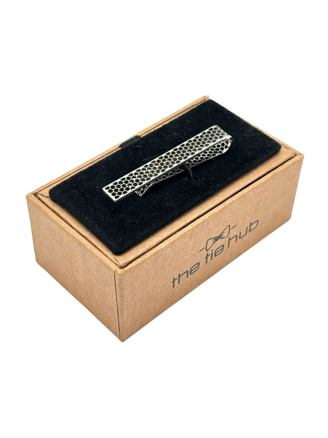 The Tie Hub Silver Honeycomb Pattern Brass Tie Bar for Men