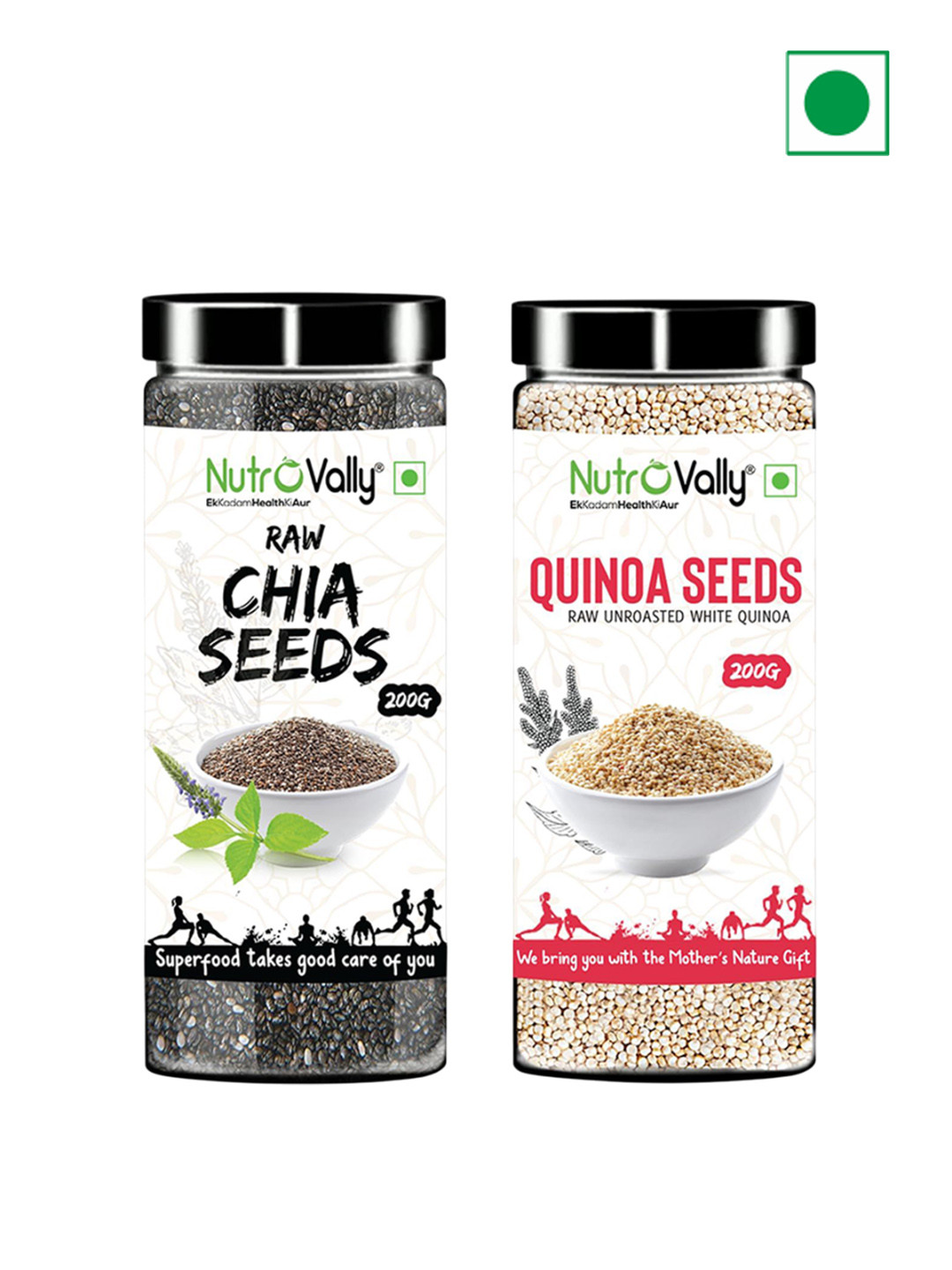 NutroVally Set Of 2 Raw Chia Seeds & Quinoa Seeds - 200 g Each