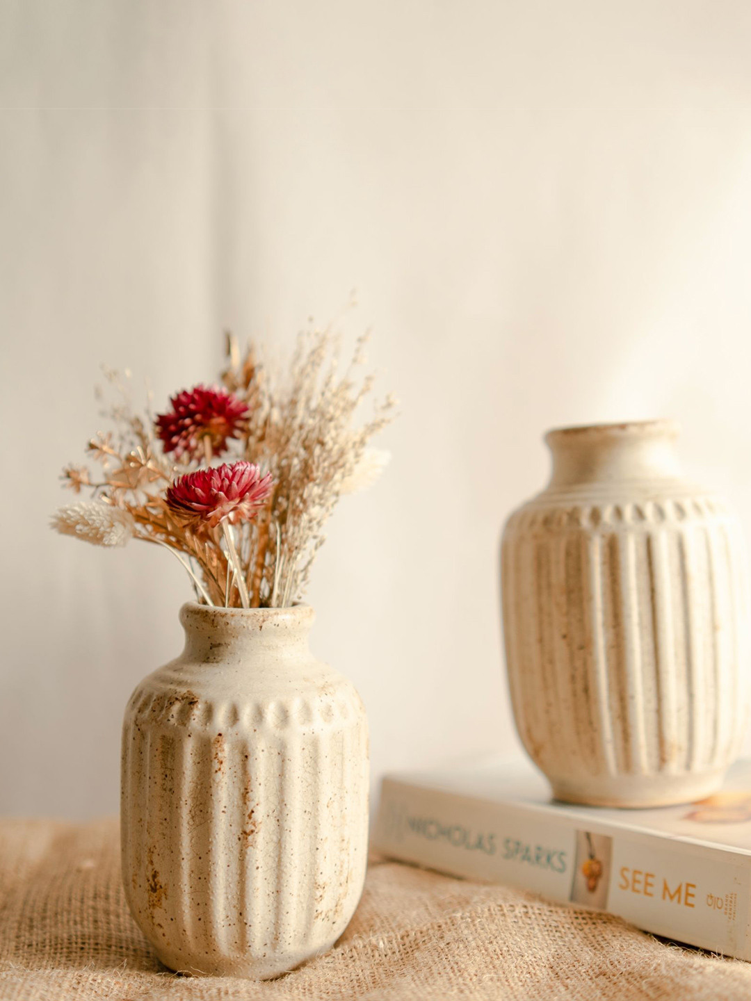 ArteCasa Retro Brown & Beige Striped Medium Vase