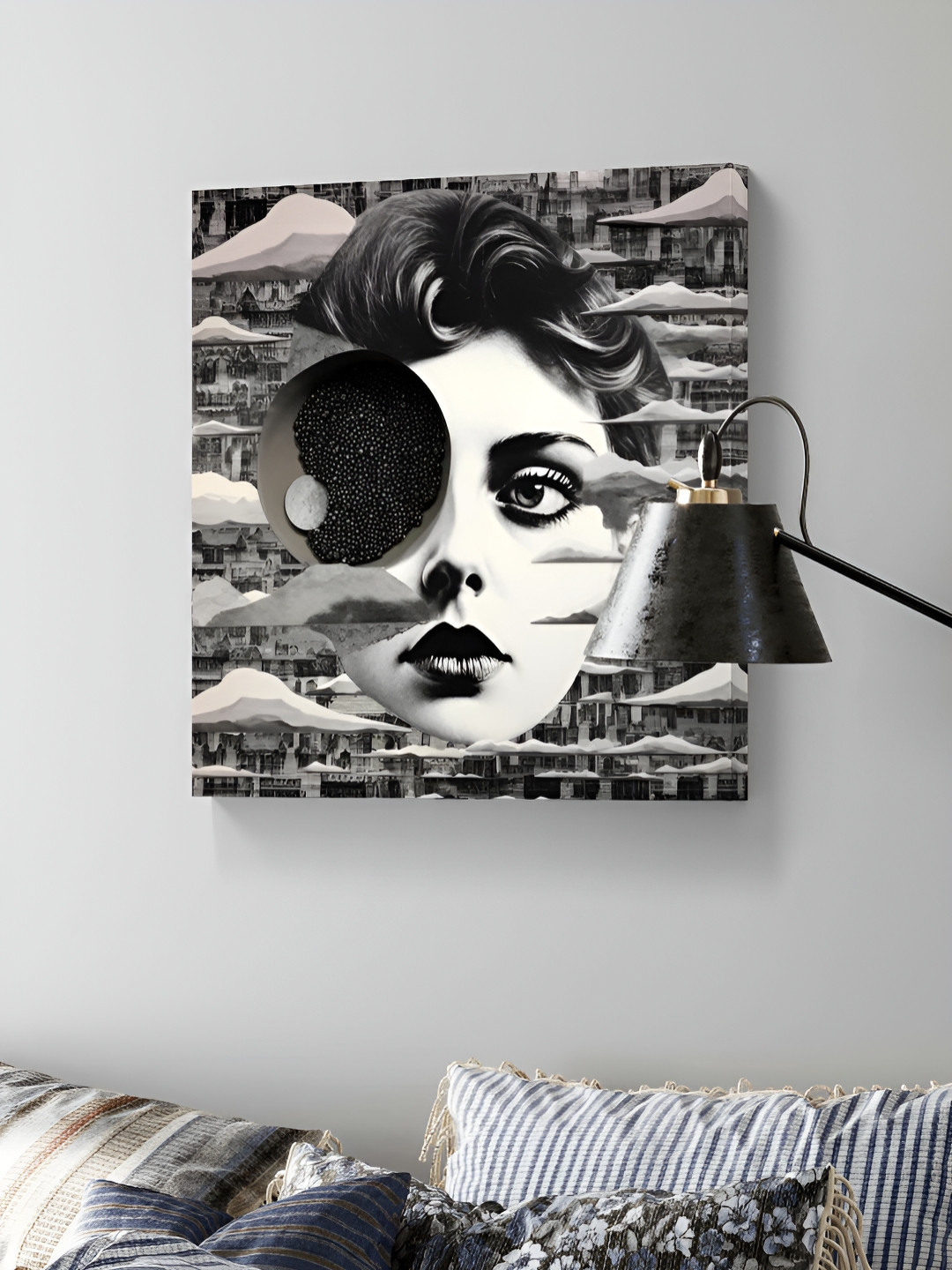 Myntra Elegant Homes Black & White Women Face Printed Canvas Wall Art