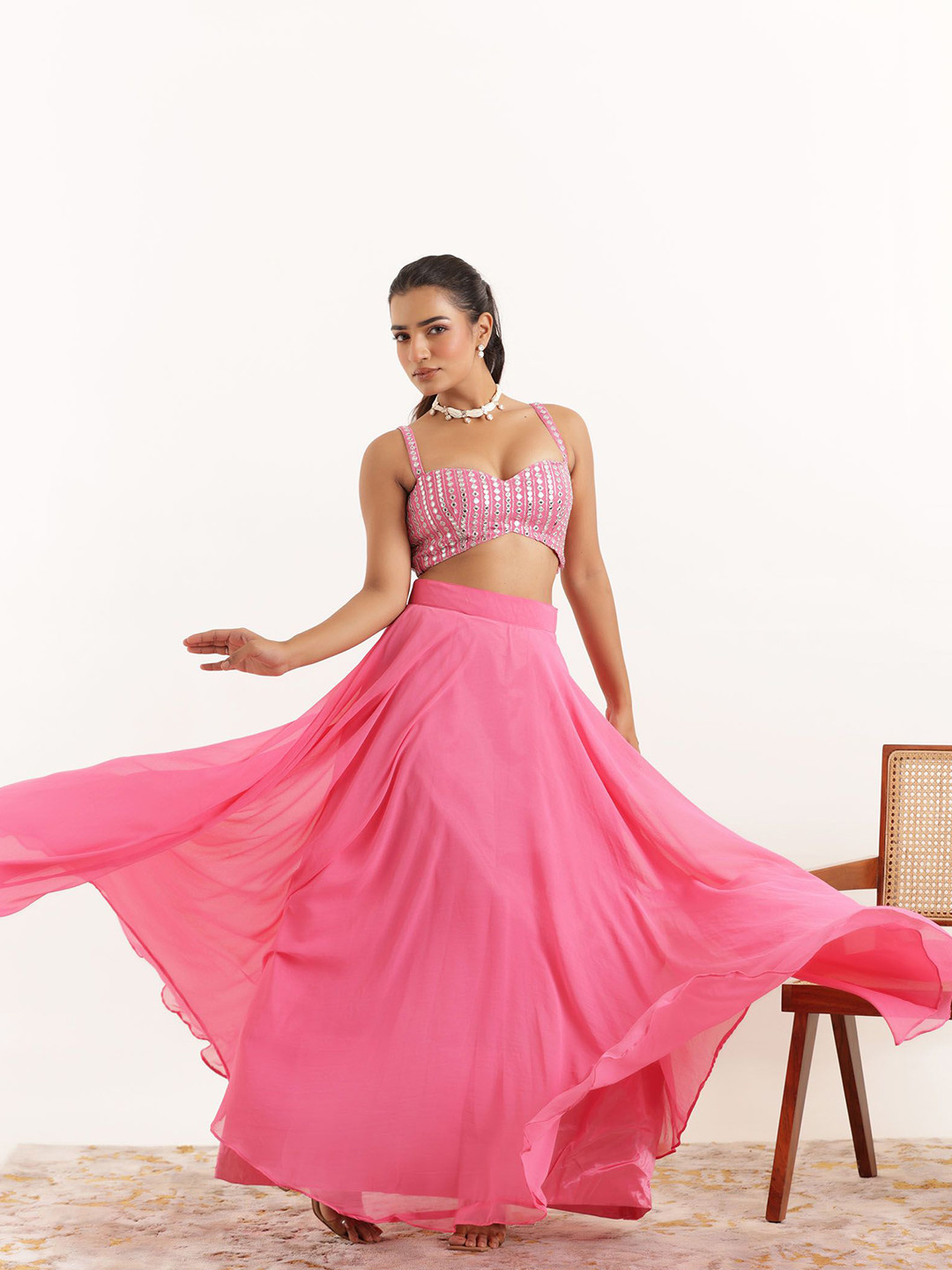 DEASHA INDIA Embroidered Mirror Work Ready to Wear Lehenga With Blouse & Dupatta