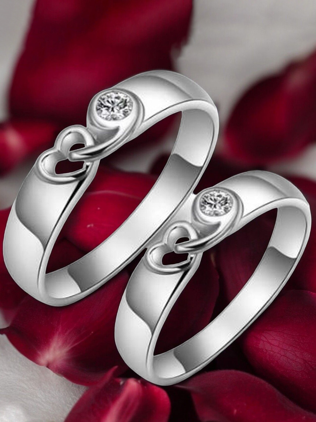 M Men Style Set Of 2 Silver-Plated Stone-Studded Adjustable Couple Finger Ring