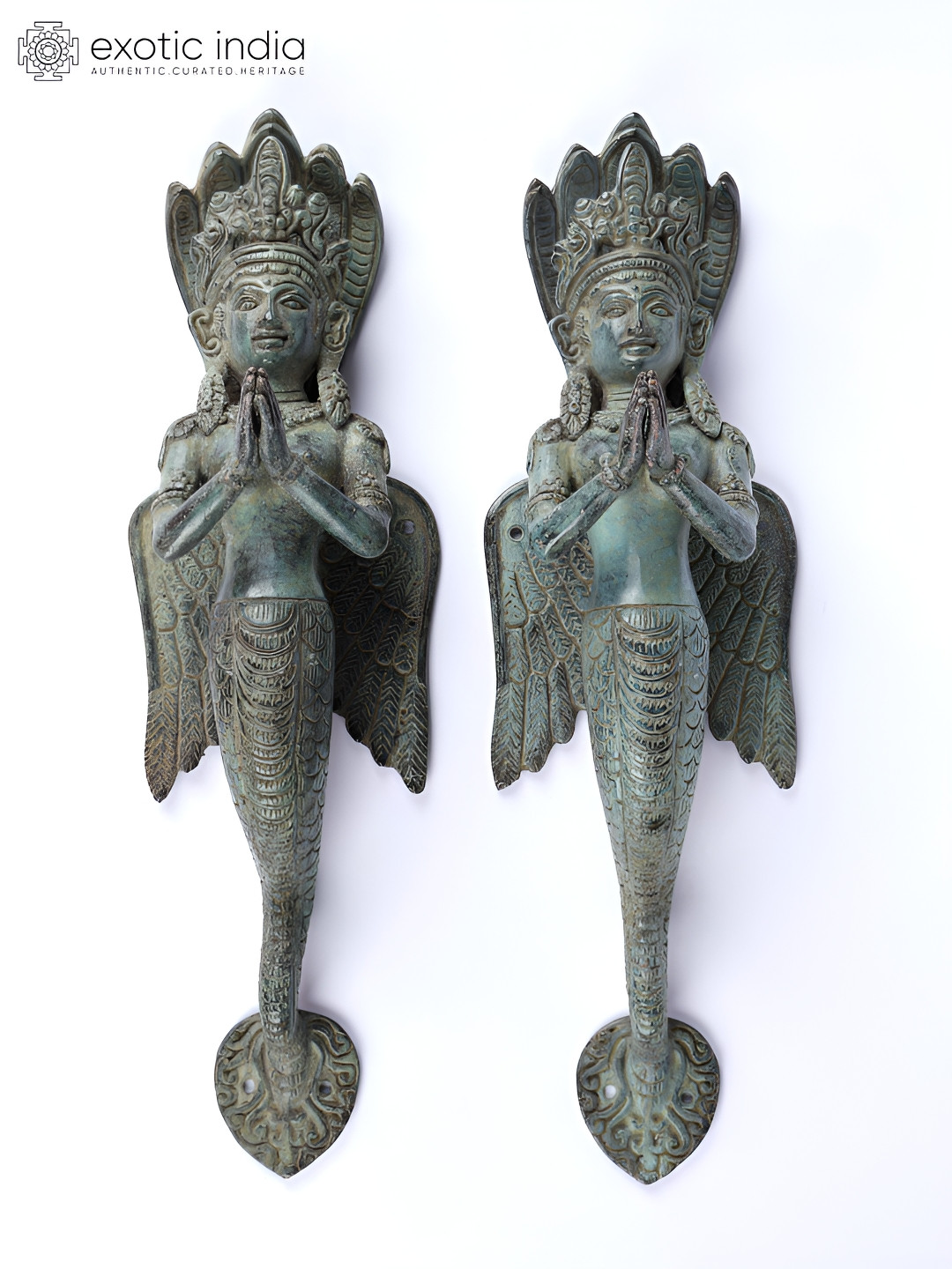 Exotic India Sea Green 2 Pieces Naga Kayna Door Handles
