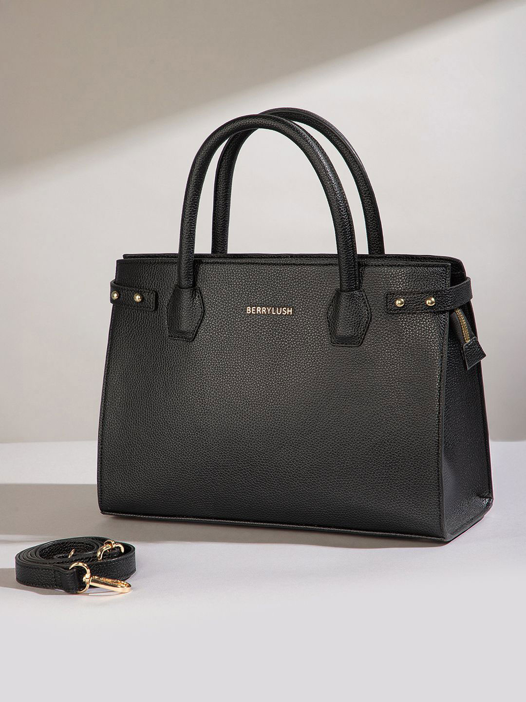 Berrylush Women Black Solid Two Handles Smart Casual Regular Tote Bag