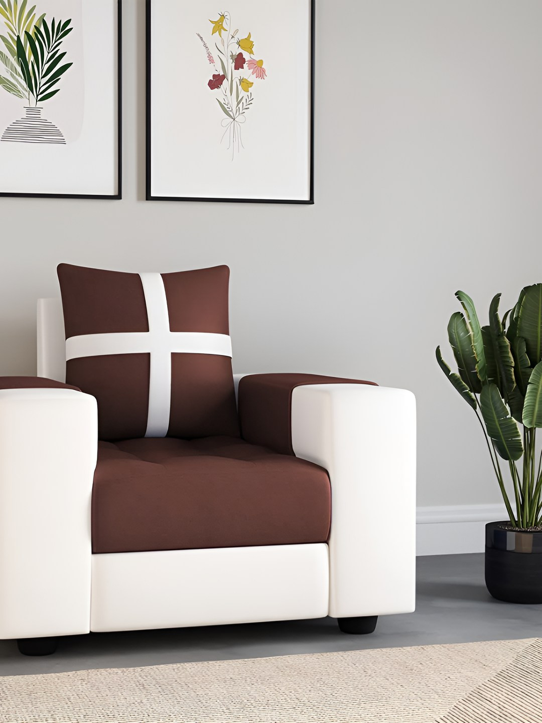 Torque Brown Fabric 1 Seater Sofa Set