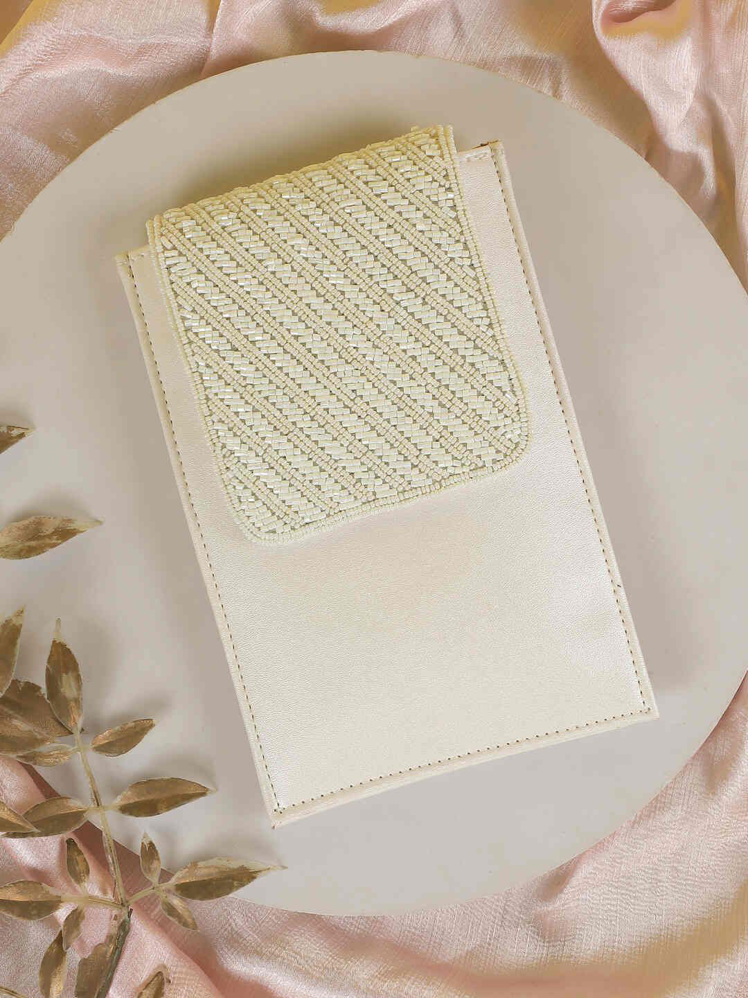 Metro Women Off White Embellished Mobile Pouch