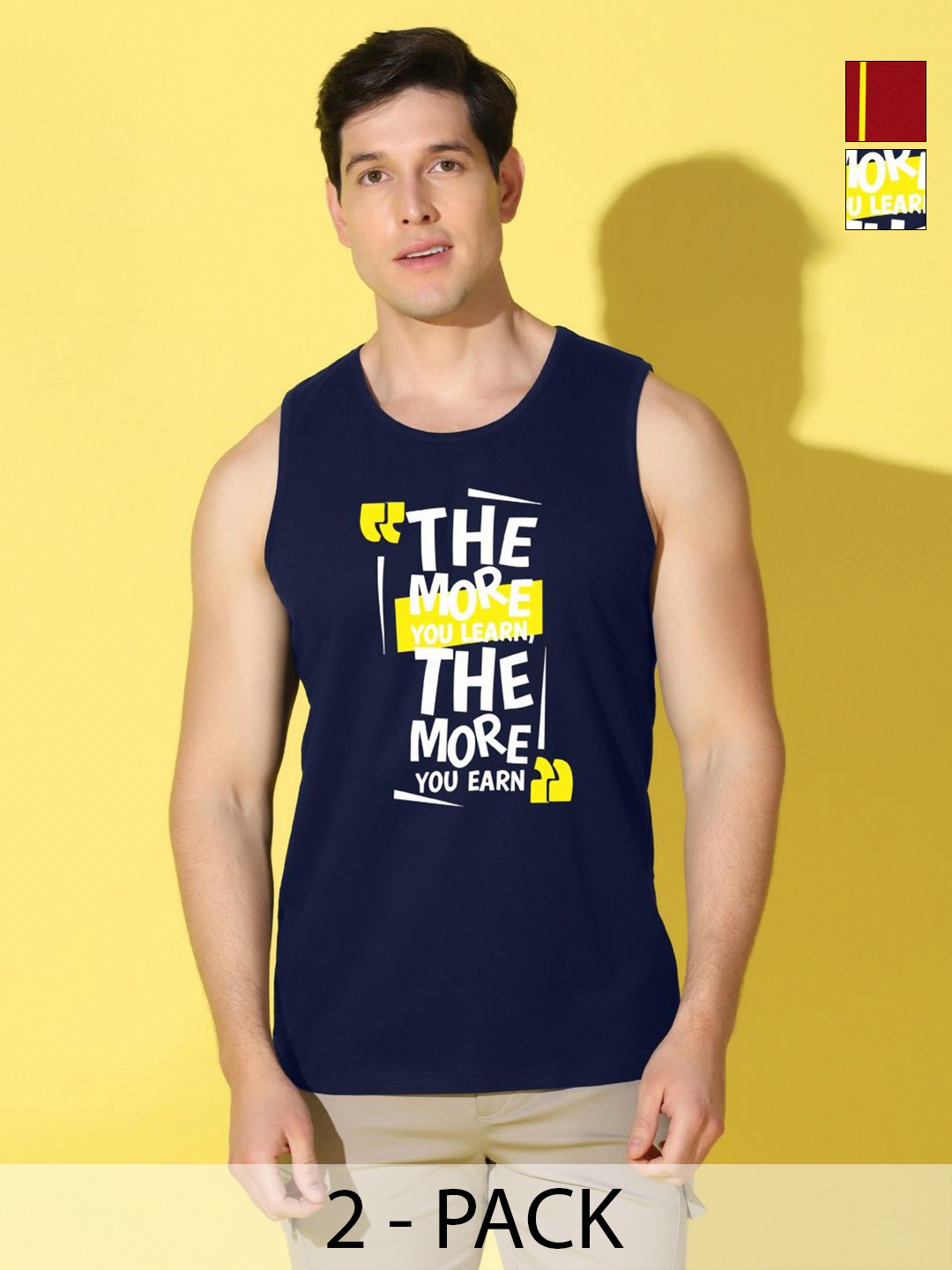 WOOSTRO Men Pack of 2 Typography Printed Round Neck Cotton Slim Fit Sports T-shirts