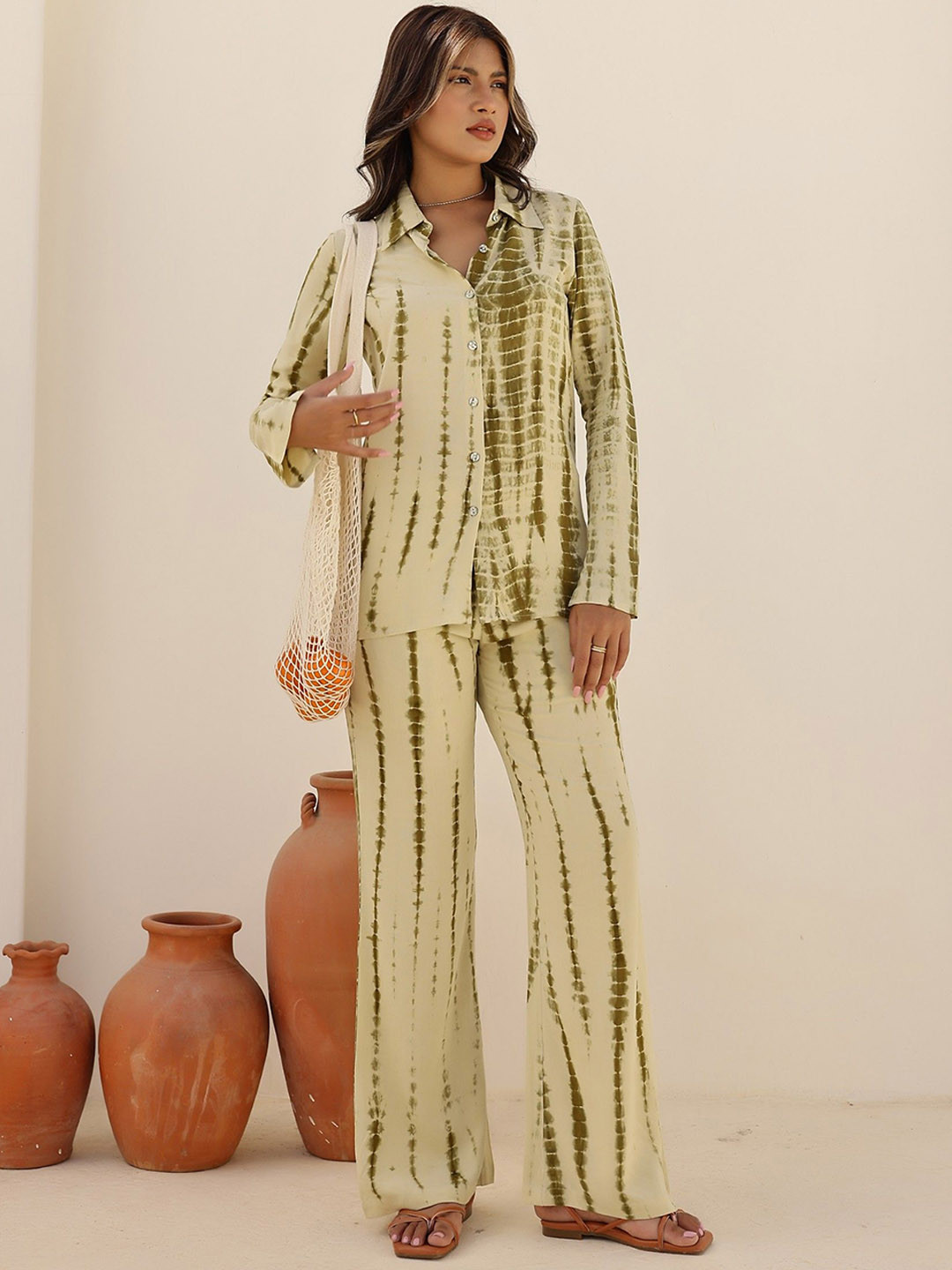 Flabae Yamina Shibori Tie & Dye Long Sleeves Shirt With Trouser
