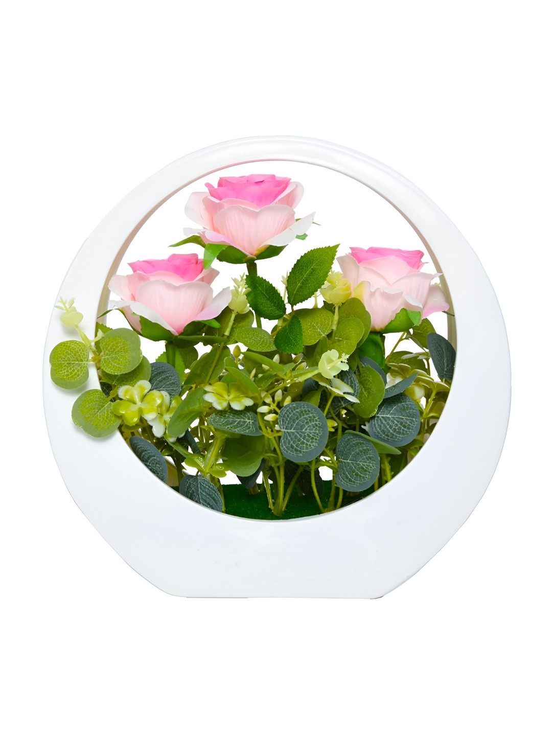 Cortina White 1 Pieces Rose Artificial Flower With Pot