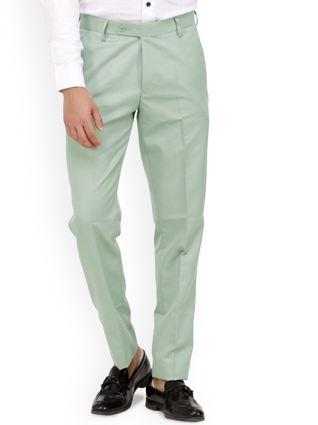 KUNDAN Men Lime Green Easy Wash Formal Trousers