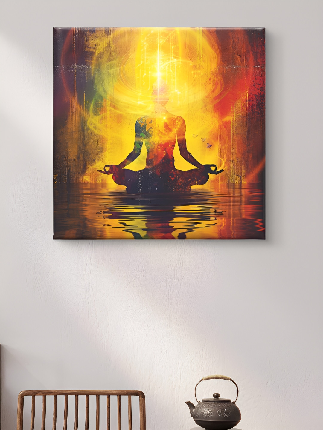 Myntra Elegant Homes Gold-Toned & Red Meditation Printed Canvas Wall Art
