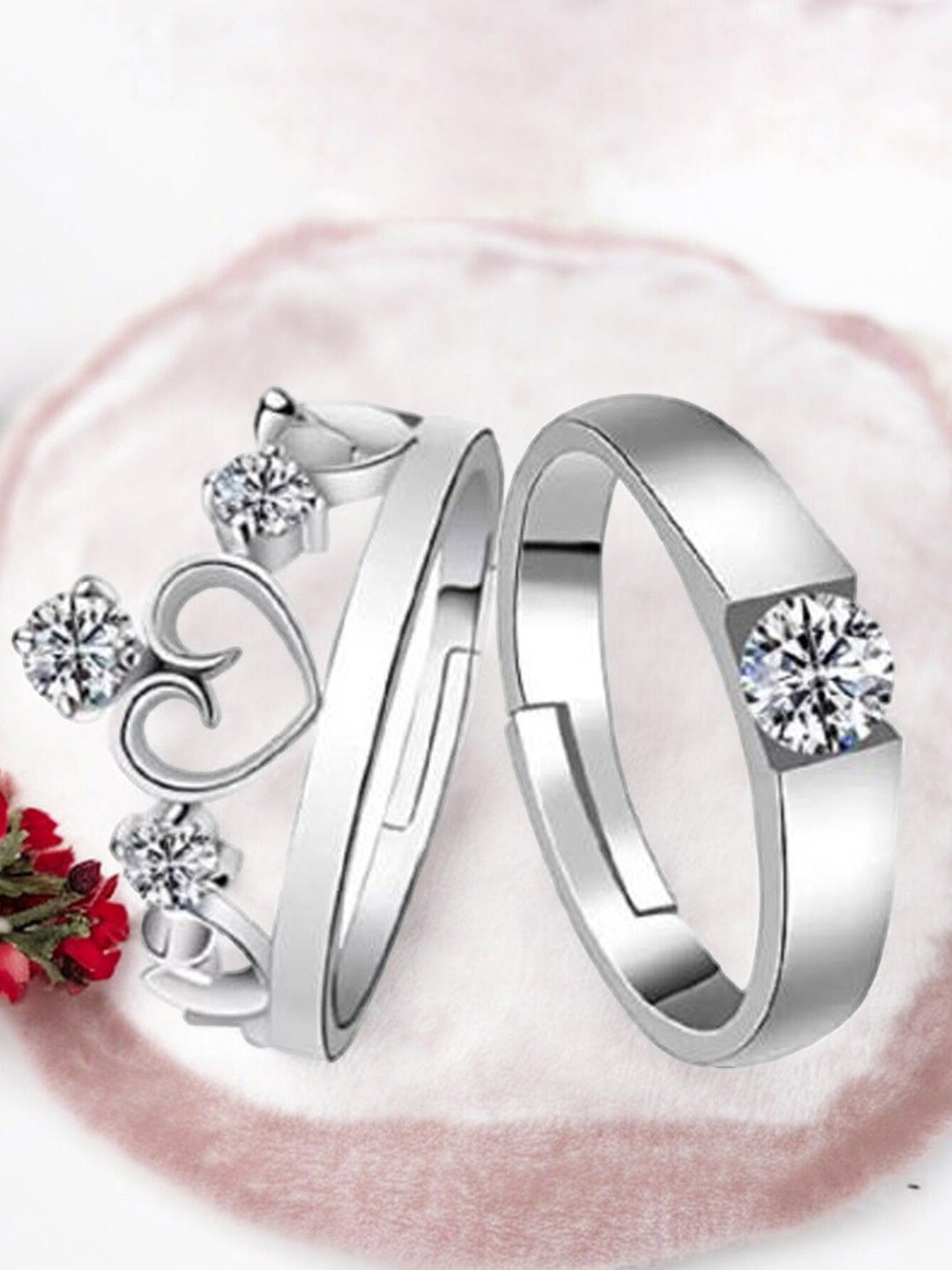 M Men Style Set Of 2 Silver Plated Stainless Steel Adjustable Finger Rings