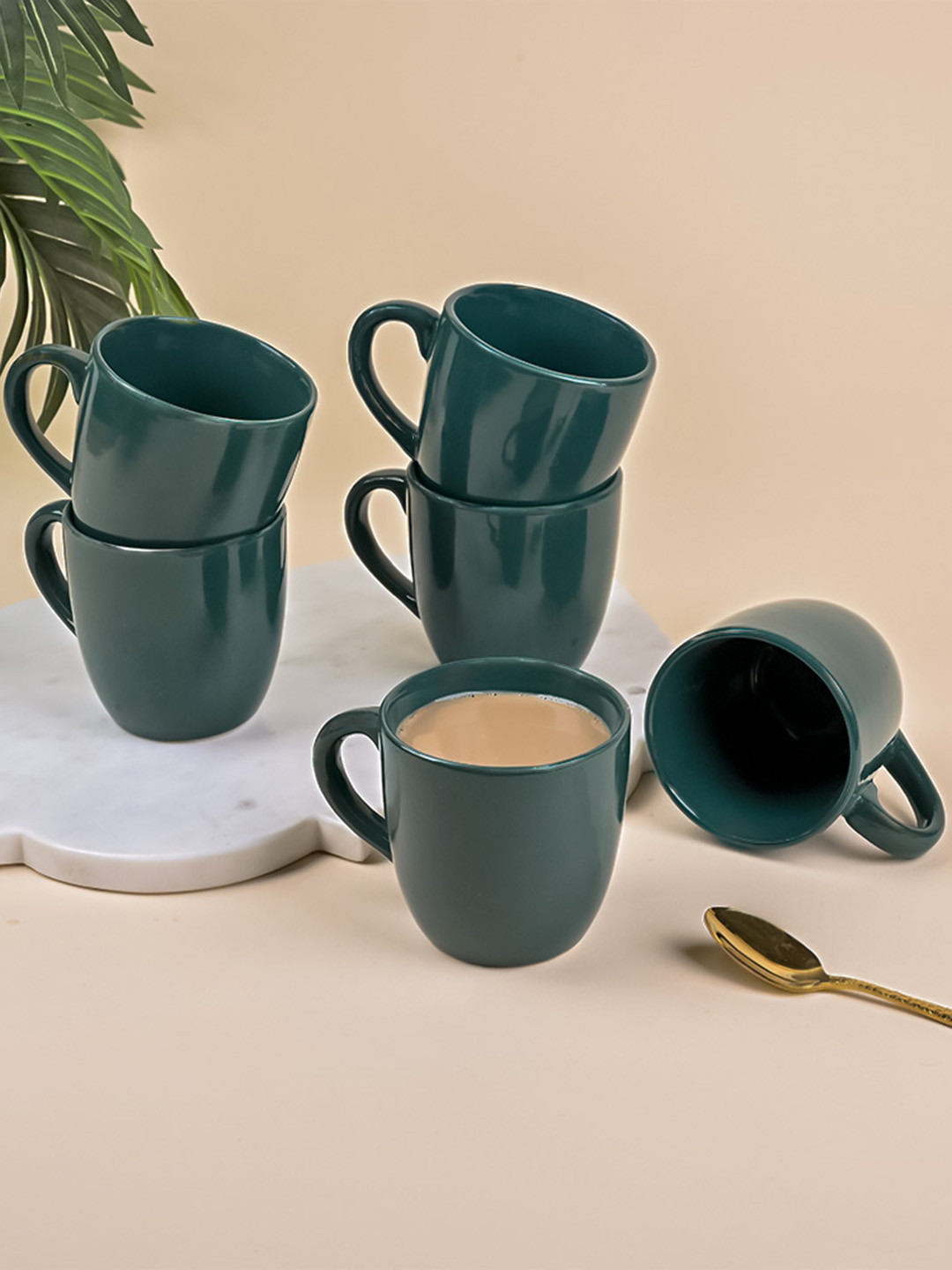 Storepedia Best Nani Green Ceramic Microwave Safe 6 Piece Mugs-200ml