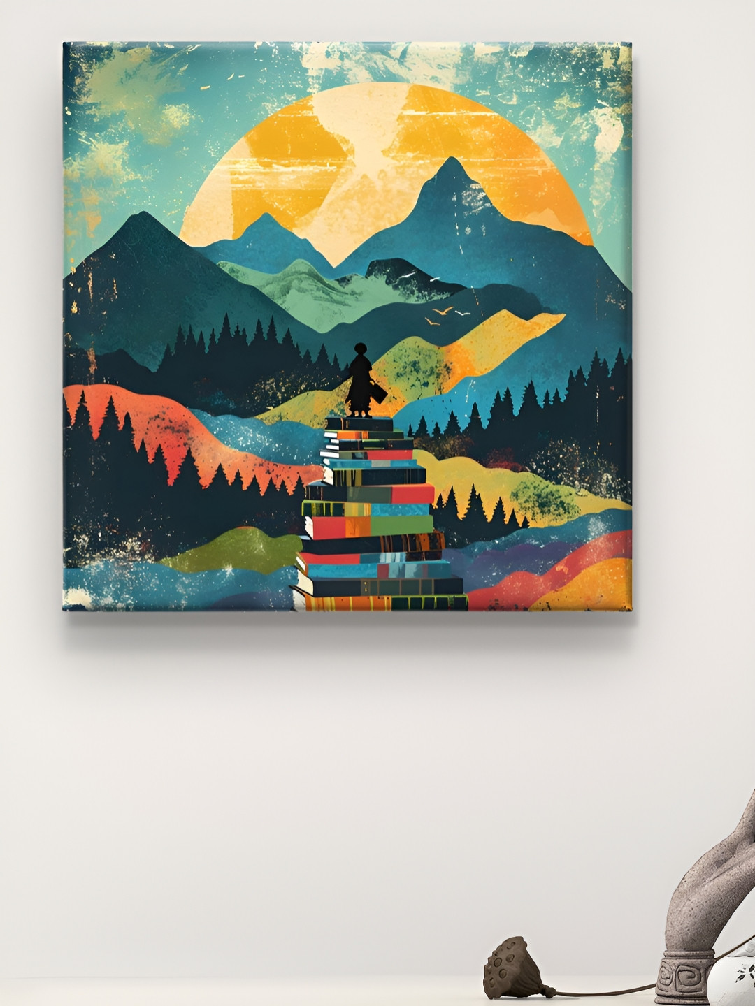 Myntra Elegant Homes Orange Colored & Black Mountains Printed Canvas Wall Art